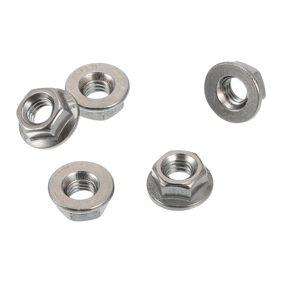 Unique Bargains 5 Pcs M6*1.0 Car Flange Nuts 304 Stainless Steel Flat Hex Lock Flange Nuts Non-Slip Lock Flange Silver Tone for Car Motorcycle