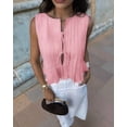 thumbnail image 4 of Linen Tie Front Tank Top Women Pleated Peplum Blouse Y2K Babydoll Ruffle Shirt Sleeveless Tunic Outfits Pink S, 4 of 10