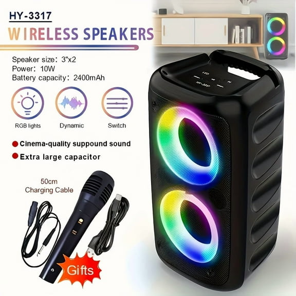 Microphone Speaker With Subwoofer, Large Speaker, Stereo Speaker, Subwoofer, Outdoor Wireless Speaker, Party Disco Light, TWS, TF, AUX, Equipped With Microphone (optional With 32GB Memory Card)