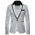 thumbnail image 3 of Yaoyar Men's Fashion Personality Solid Color Metallic Glossy Printed Suit Slim Fit Blazer Party Prom Tuxedo Blazer Suit Jackets Silver XL, 3 of 4