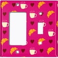thumbnail image 2 of Metal Light Switch Wall Plate Outlet Cover (Coffee Espresso Mocha Cup Heart Croissant Pattern Pink - Single Rocker Single Toggle), 2 of 2
