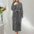 thumbnail image 2 of Gaexia Womens Robe Plush Coral Bathrobe Long Sleeve Winter Wear with Pockets and Belt Soft Flannel Nightgown Elegant Cardigan Style Comfort, 2 of 7