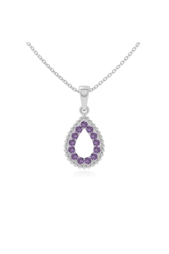 Natural Amethyst Teardrop Pendant Necklaces for Women in Sterling Silver, February Birthstone Jewelry Gifts for Her Birthday, Wedding Anniversary, Graduation, Christmas, Mothers Day, Valentines