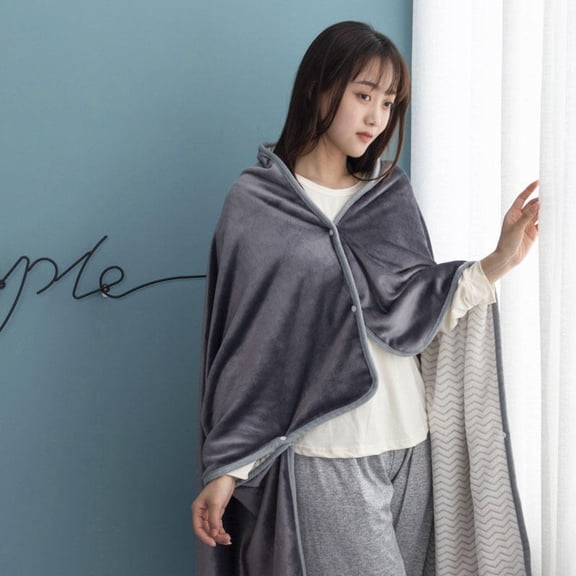 100*150cm Wearable Blanket Coral Throw Soft Poncho Wrap Sofa Snap Button Closure Warm Office Nap Sleeping Home Watching TV Air Conditioning Blanket Cape Cover Bed Sofa Car Blanket