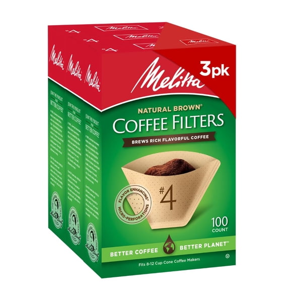Melitta - Filtros de café de cono #4, café natural sin blanquear, 100 unidades (paquete de 3) 300 filtros totales, el embalaje puede variar