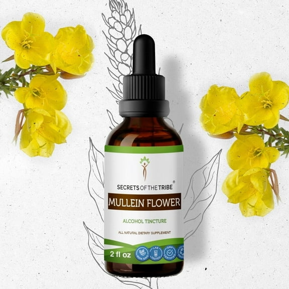 Secrets Of The Tribe Mullein Flower Tincture Dietary Supplement, Natural Herbal Extract for Vitality Support, Mullein (Verbascum thapsus) Dried Flower, Alcohol Extract, Drops 2 oz