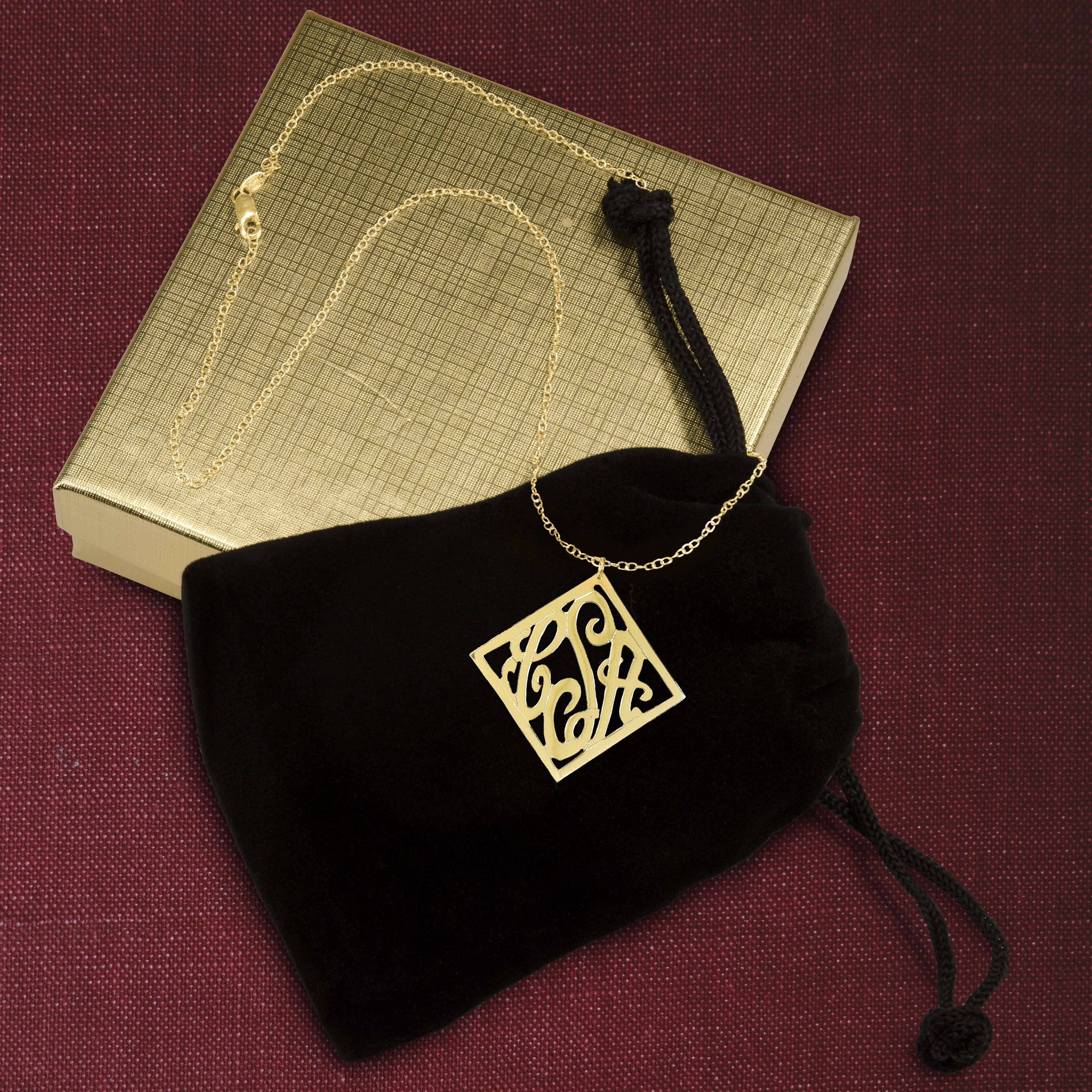 Monogram Necklace Personalized Stylish Frame in Sterling Silver or 14K Gold Plated Sterling Silver
