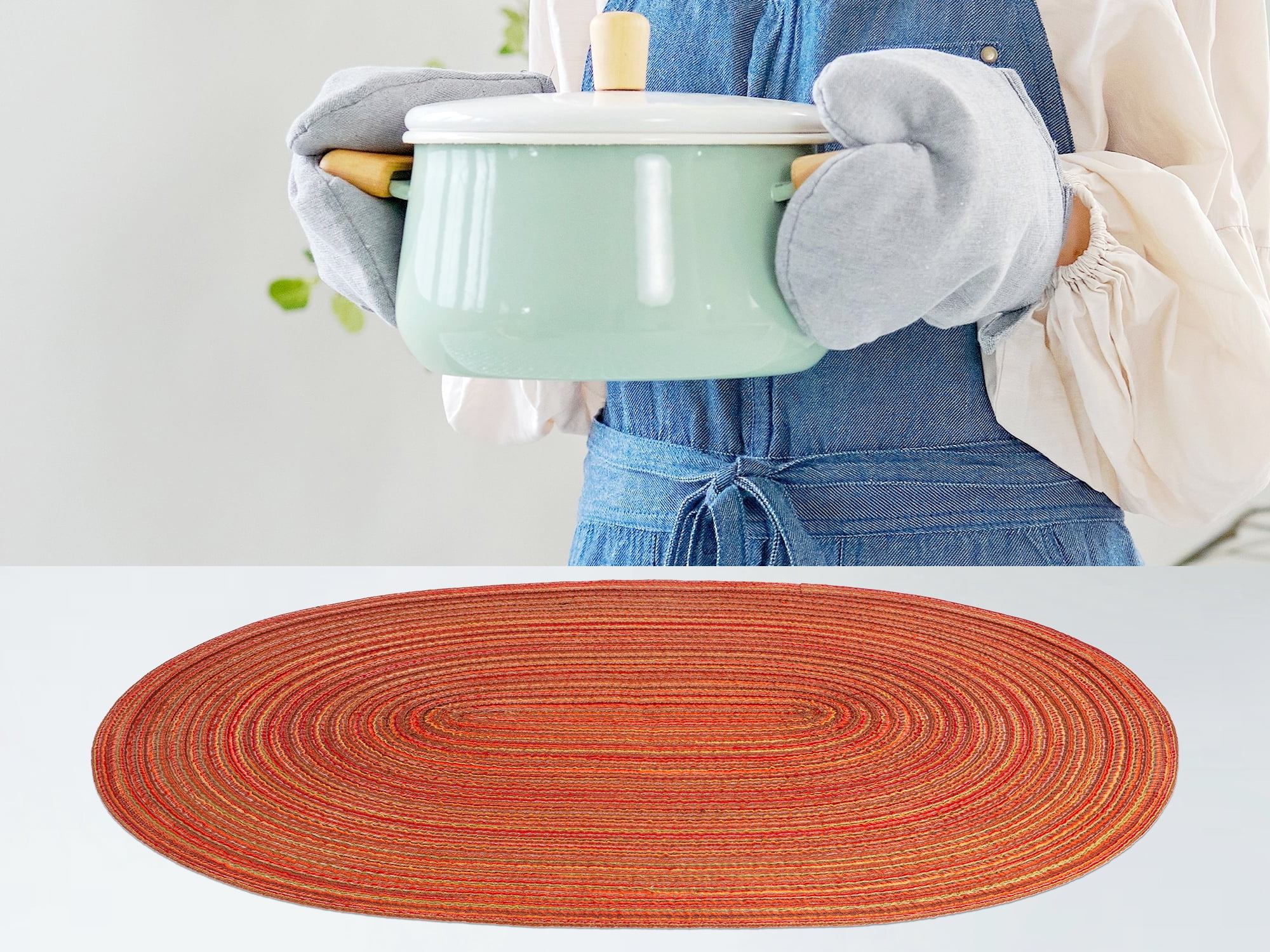 Unique Bargains Farmhouse Placemats Oval Placemats for Dining Table 6pk Orange 19.7x14Inch