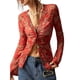 thumbnail image 3 of Camisas Abotonadas para Mujer, Estilo Boho, con Cuello en V, Larga, Fruncidas, de , Ajustadas, con Estampado Floral Rojo XL, 3 of 8