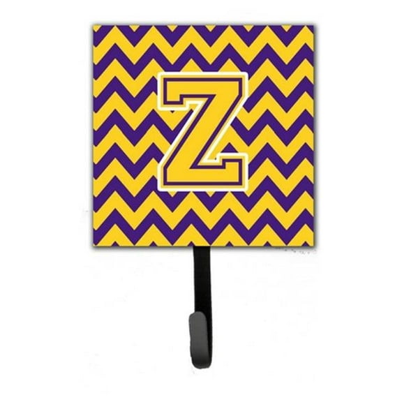 Letter Z Chevron Purple & Gold Leash or Key Holder, 6 x 1.25 x 4.25 in.