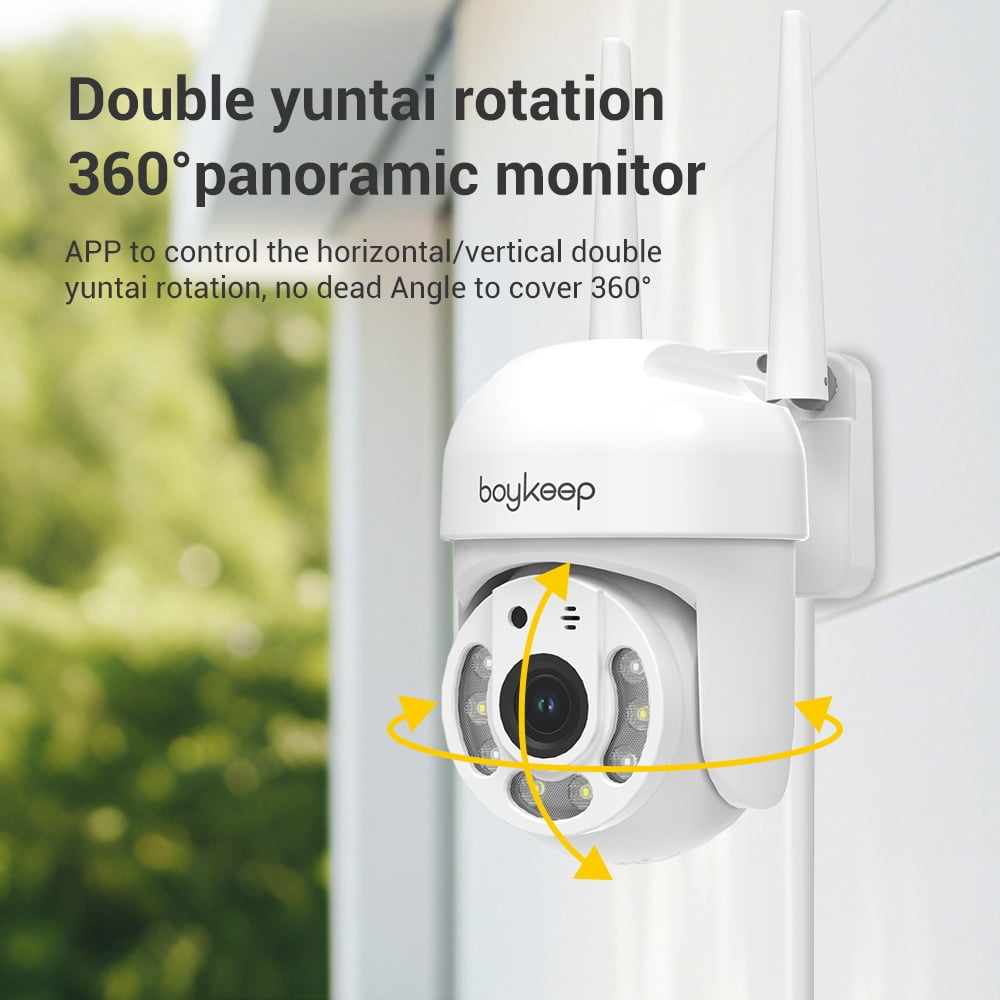 BoyKeep 2K Security Camera Outdoor, 2.4GHz Wi-Fi 360° View Pan/Tilt Wired Camera for Home Security Outside with Phone App, 24/7 Recording, Color Night Vision, Motion Detection, 2-Way Talk, 4PCS