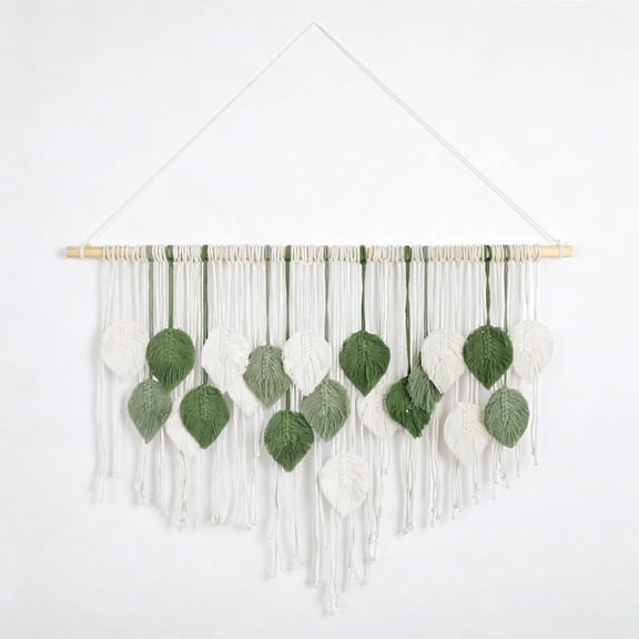 Wall Hanging, Boho Leaf Pattern Woven Tapestry with Straw Comb Included, 39.4 x 31.5 in Handmade Bohemian Wall Art Decor for Bedroom, Living Room and Office
