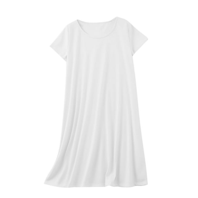 Tnhcen Robe d'Été en Coton Unie à Col Rond pour Femme – Pyjama Basique à Manches Courtes pour la Maison et l'Extérieur, Robe Décontractée Polyvalente P-2TG