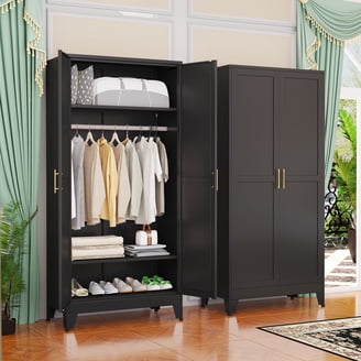 Polup 71" H Modern Metal Black Armoire Wardrobe Closet with Lock,Hanging  Rod,Doors Adult - Walmart.com