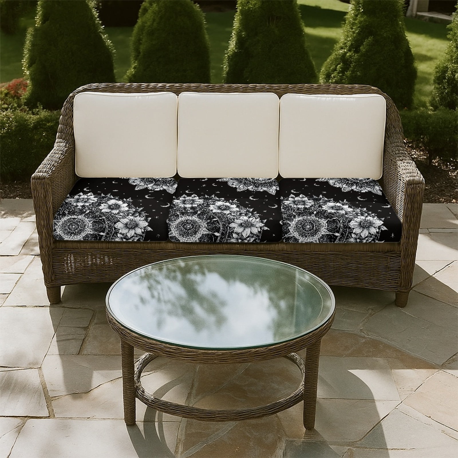COEQINE Stretch Couch Cushion Cover Soft Sofa Couch Cover Sets Machine Washable Seat Slipcover Furniture Protector for 3 Cushion Sofa for Pets, Kids, Boho Mandala Floral Moon Stars