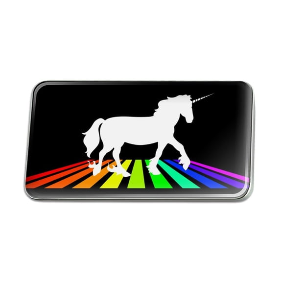 Unicorn Crossing Rainbow Metal Rectangle Lapel Hat Pin Tie Tack Pinback