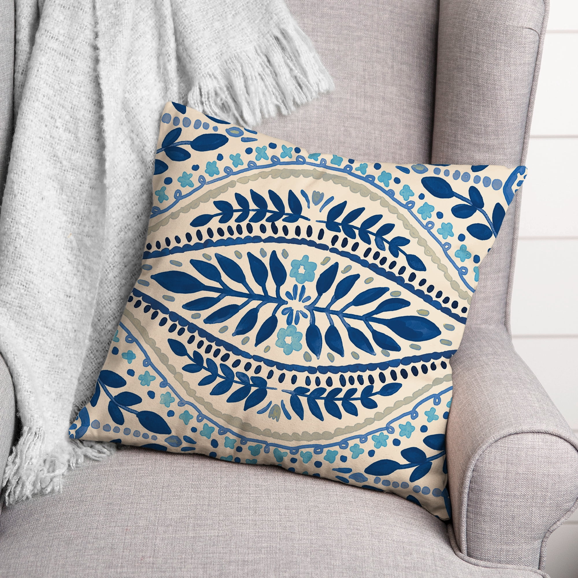 Creative Products Blue Colored Large Folk Pattern 20x20 Indoor / Outdoor Pillow