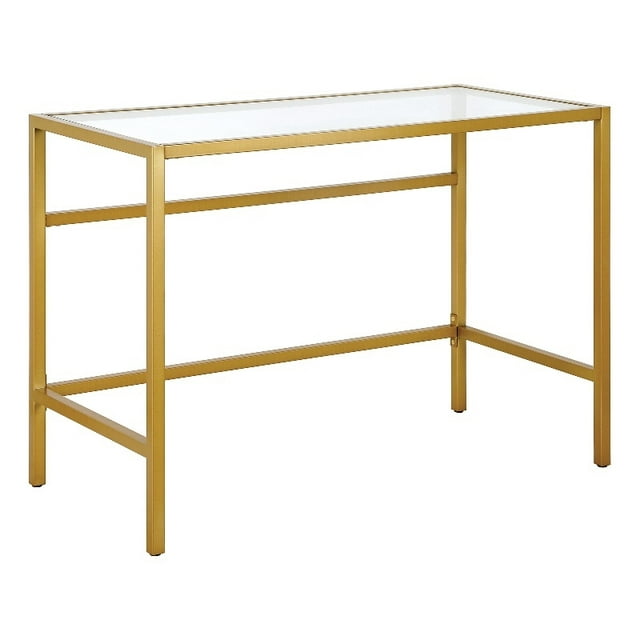 Henn&Hart 42" Modern Metal Writing Desk with Glass Top in Gold