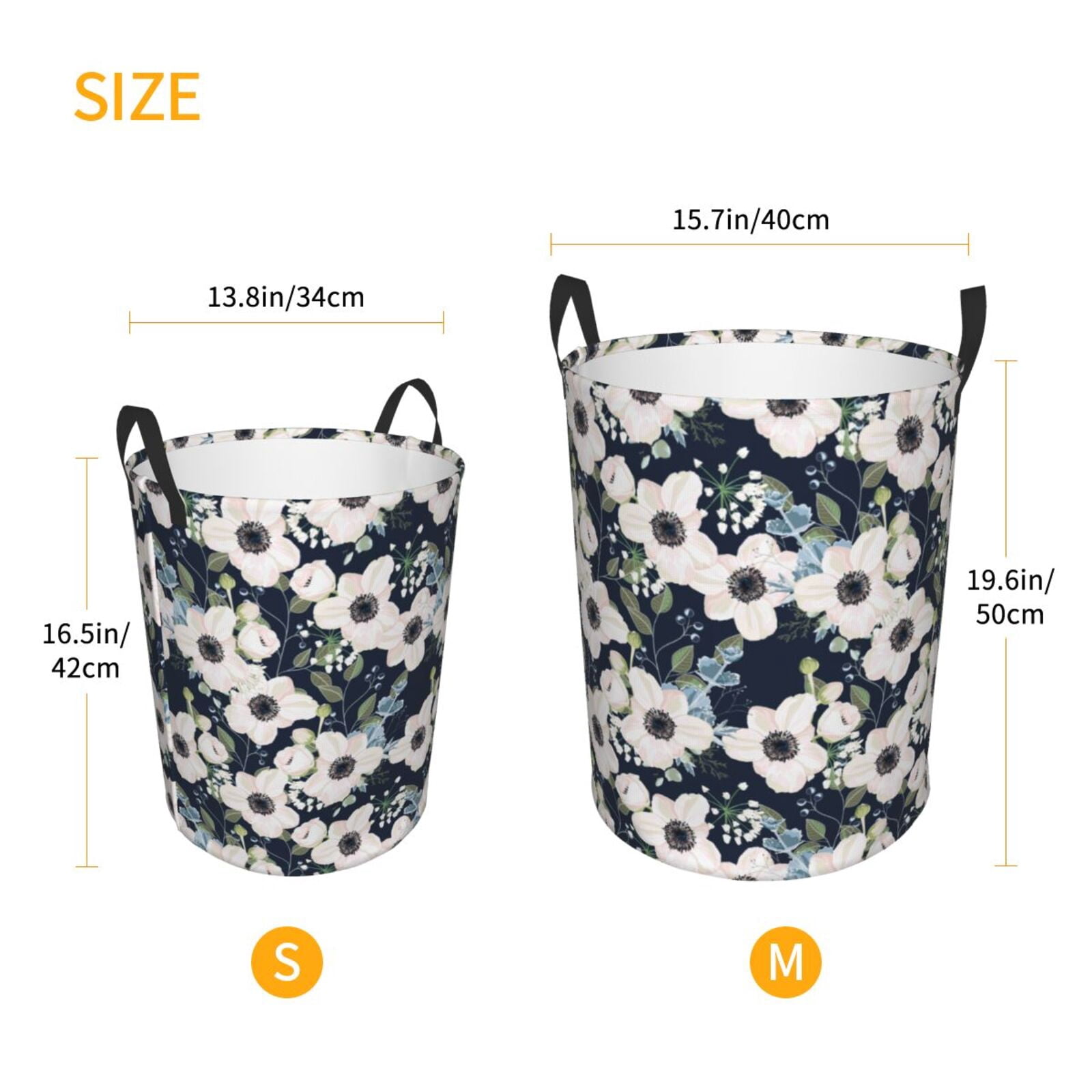 Large Laundry Basket with Handles - Floral Flowers Blue Kids Baby Dirty Clothes Laundry Hamper for Bedroom Aesthetic