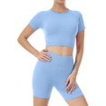thumbnail image 2 of Borke Yoga Outfits for Women 2 Piece Set Tracksuit Seamless Short Sleeve Crop Top Workout Leggings Sportwear, 2 of 6