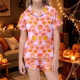 thumbnail image 2 of Weebloom Toddler Girls Halloween Pajamas Pumpkin Short Sleeve Button Up Tops And Shorts Summer Fall 2 Piece Set Pjs Loungewear, 2 of 6