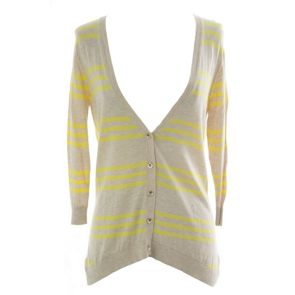August Silk Women's Striped 3/4 Sleeve Cardigan Small Sand Combo
