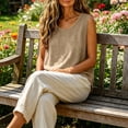 thumbnail image 7 of idosla Cotton Linen Tank Tops for Womens Comfy Lounge Wear Summer Sleeveless Crewneck Shirt Casual Blouse Loose Fit Cami (Khaki, S), 7 of 7