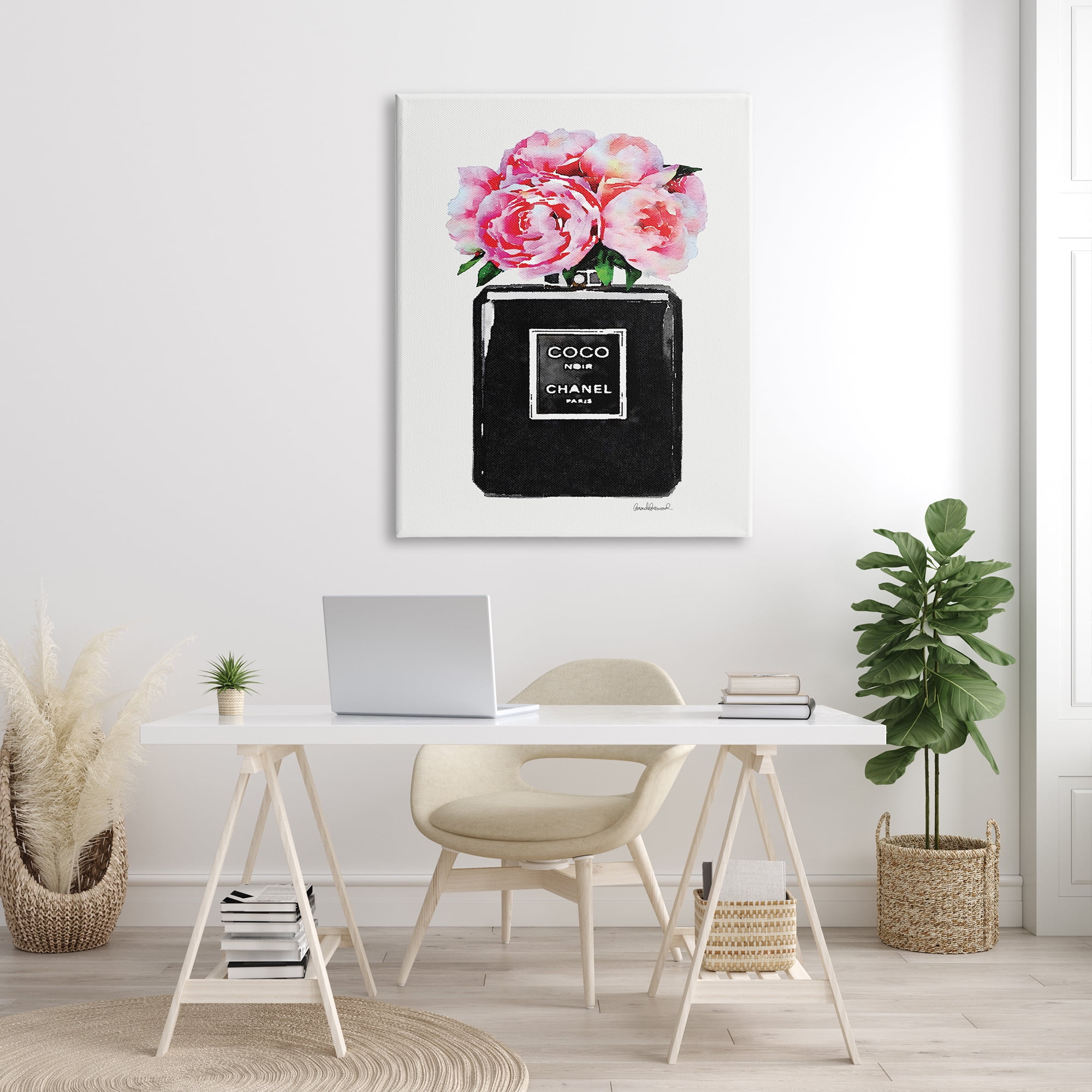 Stupell Industries Glam Perfume Bottle Flower Black Peony Pink Canvas Wall Art by Amanda Greenwood