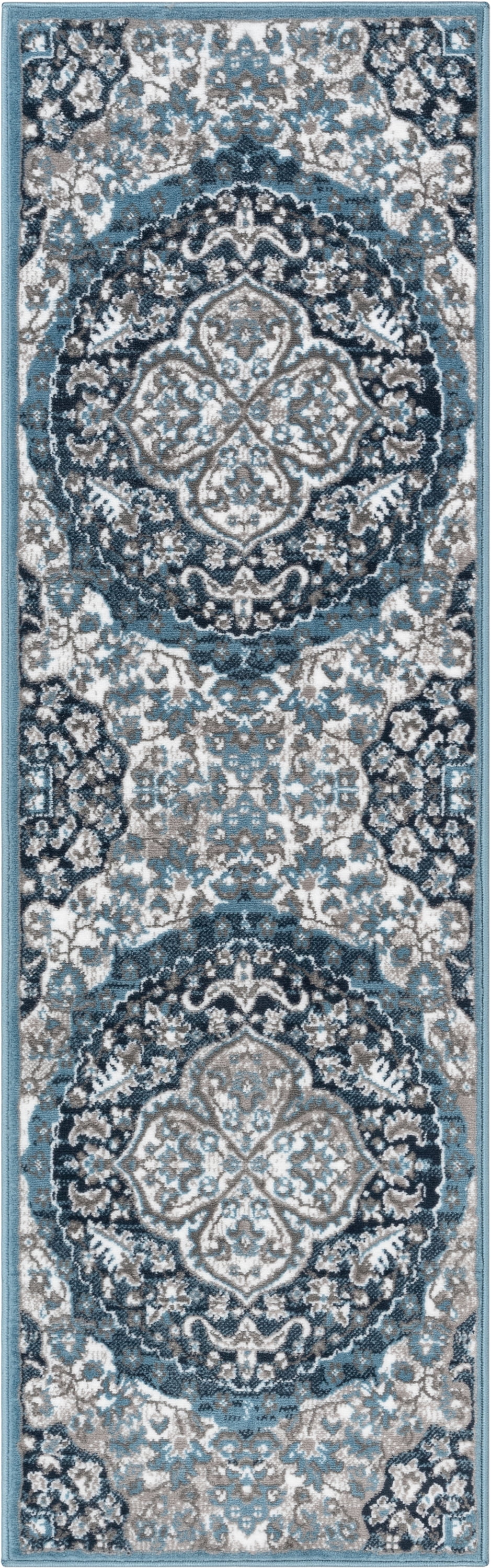 Well Woven Granda Blue Traditional Oriental Medallion Floral Runner Rug 2x7 (2'3" x 7'3")