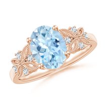 ANGARA Natural Vintage Style Oval 1.5 ct Aquamarine Ring with Diamonds in 14K Rose Gold for Women (Size-9x7mm) | March Birthstone, Anniversary, Jewelry Gift for Women | Natural Aquamarine Ring