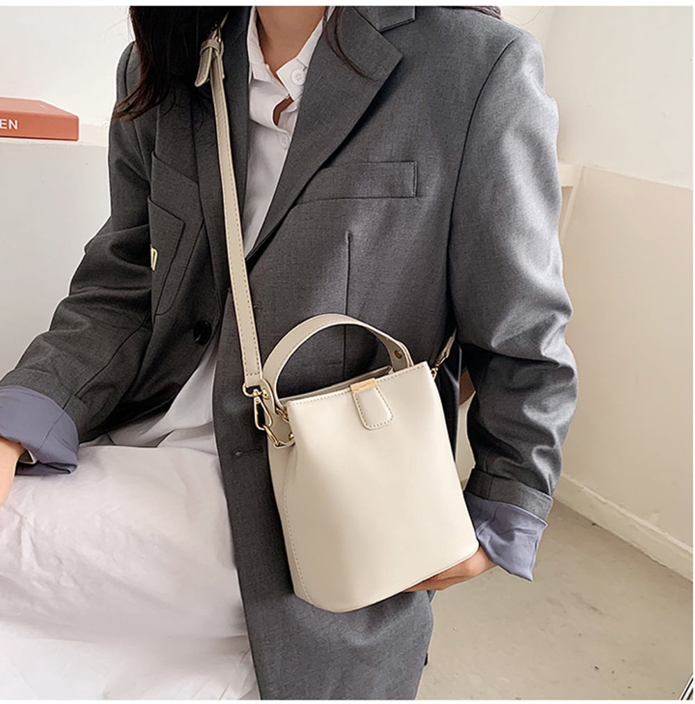 Leather Bucket Crossbody Bag for Women Medium Hobo Purse Handbag Fashion Ladies Top Handle Tote Shoulder Bag