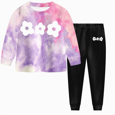7-8 Years Child Boys Girls Newborn Infant s Fall Outfits Long Sleeve Sweatshirt Elastic Pants Suit Spring Clothes Set Tie Dye