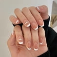 thumbnail image 1 of Uñas postizas de cobertura completa, Uñas postizas con purpurina rosa, uñas cortas francesas portátiles, Cabeza Cuadrada, herramienta de manicura, 1 of 4