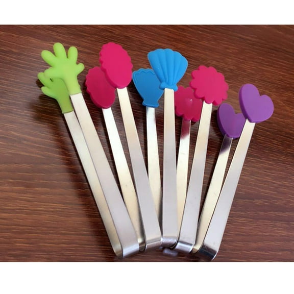FRCOLOR 5PCS Mini Food Tongs with Silicone Heads Stainless Steel Kitchen Tools for Party Buffet Assorted