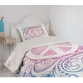 thumbnail image 2 of Ambesonne Groovy Quilted Coverlet 2 Pcs, Peace Sign and Swirls, Twin Size, Pink Blue White, 2 of 5