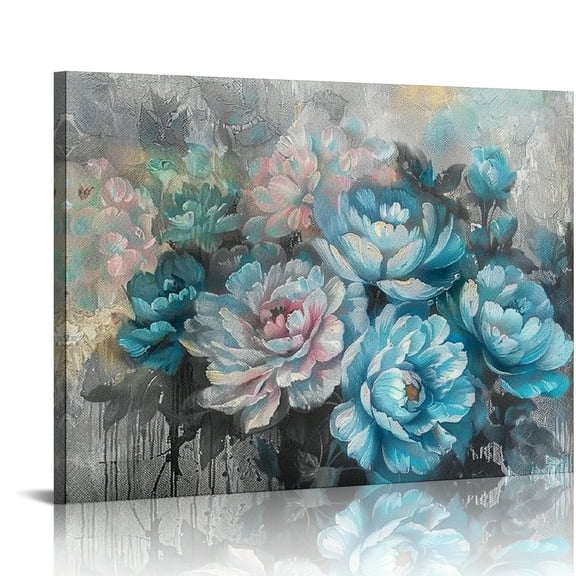 BCIIG Blue Flowers Canvas Large Wall Art Abstract Floral Artwork Painting for Living Room Kitchen Wall Decor 20x16in
