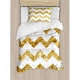 thumbnail image 3 of Abstract Duvet Cover Set Queen Size, Horizontal Zigzag Pattern Chevron Minimalist Backdrop Simple Modern Design, Decorative 3 Piece Bedding Set with 2 Pillow Shams, Pale Coffee White, by Ambesonne, 3 of 3