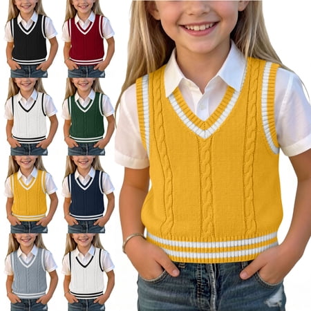 Crunowin Boys And Girls School Uniform Knit Sweater Vest V-Neck Sleeveless Spring Fall Pullover Tops Black Size 9