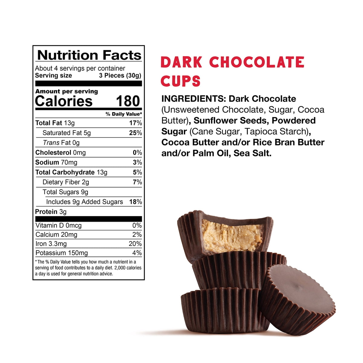 Pack of 6, Free2B Foods Dark Chocolate Sunflower Butter Mini Sun Cups, 4.2 oz