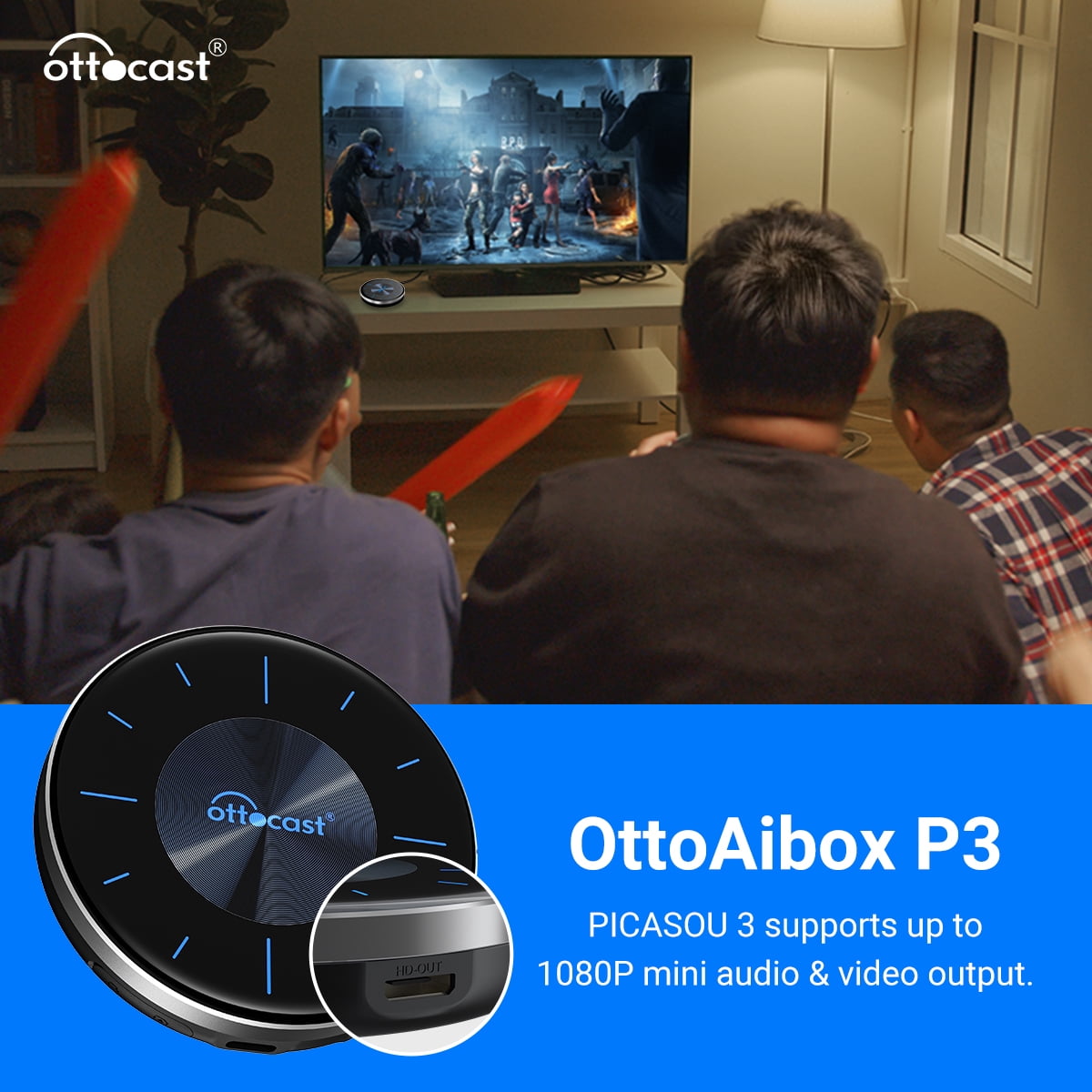 Ottocast P3 CarPlay Ai Box Wireless Android Auto CarPlay Adapter 
