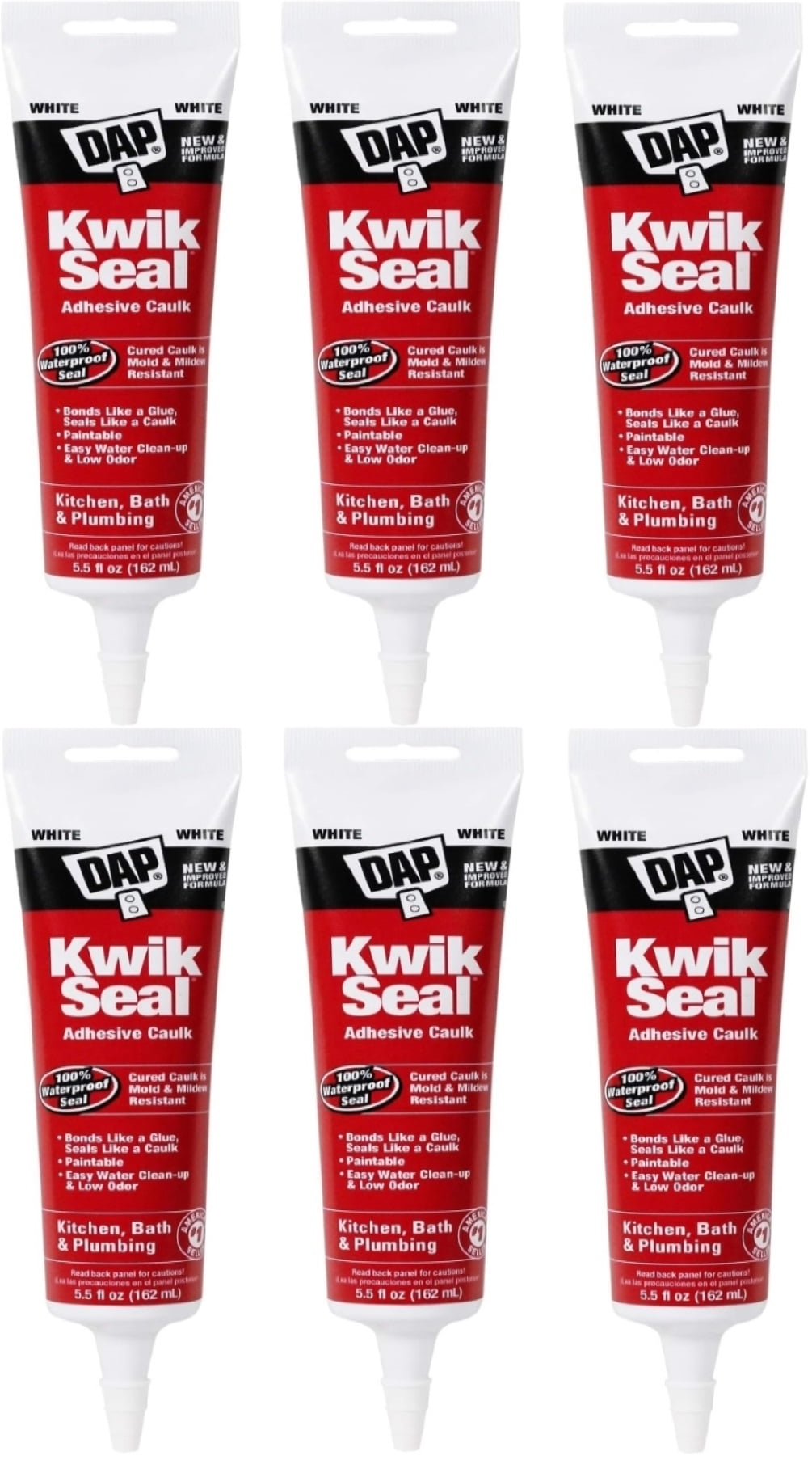 DAP 18001 Kwik Seal Kitchen and Bath Adhesive Caulk, White, 5.5 Ounce
