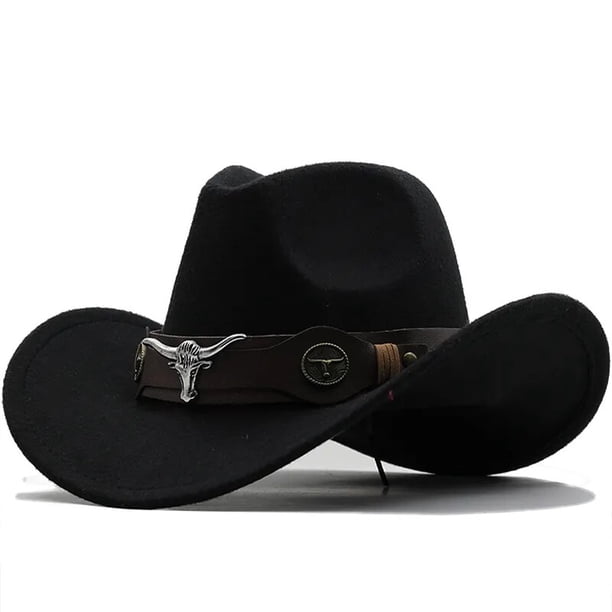 West-sombrero de vaquero para Hombre, gorro de lana negra para mujer, sombrero de Jazz para vaquera, sombrero grande para Hombre, 56-58Cm