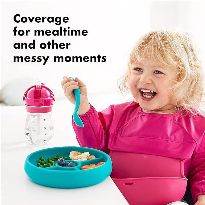 OXO Tot - Sleeved Roll-Up Bib - For Play or Mealtime - Baby and Toddler 9 Months + - Pink