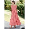 thumbnail image 3 of Chouyatou Women's Retro Plaid Smocked Dress Spaghetti Strap Flounce Long Dress(Red,XS), 3 of 6