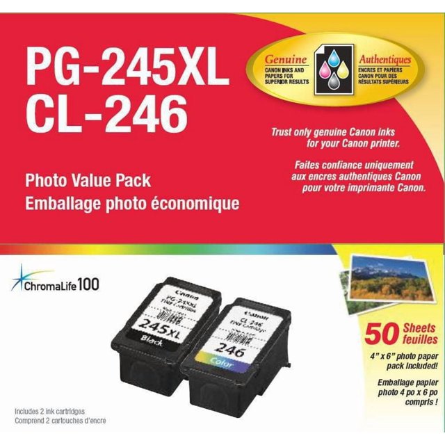 Canon PG-245XL and CL-246 50 Sheet Photo Paper Value Pack