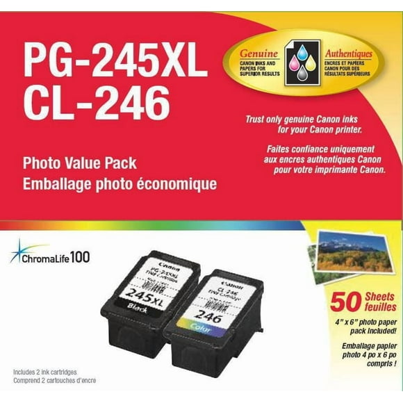 Canon PG-245XL and CL-246 50 Sheet Photo Paper Value Pack