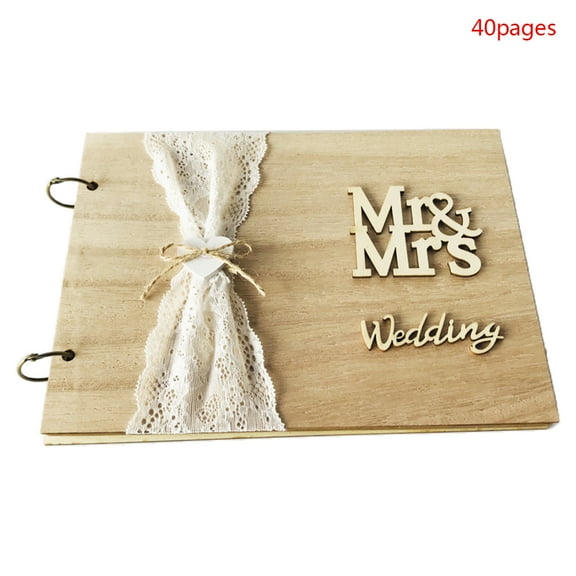 Gieenan Mr&Mrs Wedding Guest Book Personalized Rustic Wooden Signature Guestbook DIY Pho