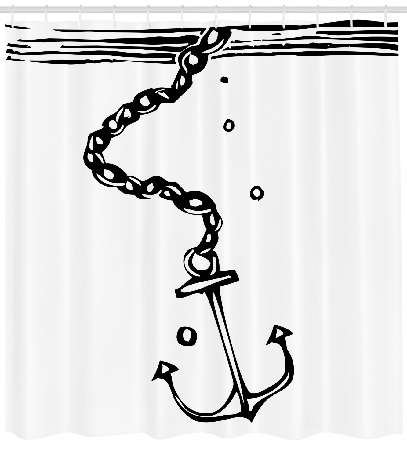 Anchor Shower Curtain Nautical Themed Monochrome Illustration