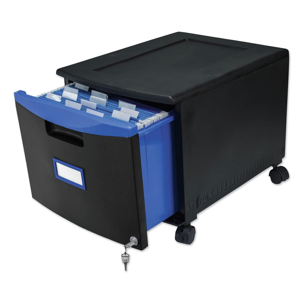Storex Mobile Filing Cabinet-Color:Black / Blue