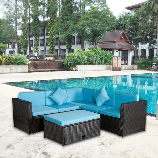 SYNGAR Outdoor Furniture Sets Sofa Sets, 4 PCS Conversation Sets Sectional Furniture Set with 2 Loveseat, Corner Chair, and Wicker Table for Garden Poolside Deck, LJ3279